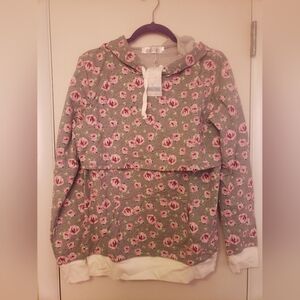 Latched Mama Cotton Gray Hoodie with Pink Floral Design